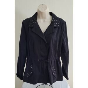 RELATIVITY Women's Tie Waist w/Bronze Metal Accents Black Outerwear Jacket-Sz Lg